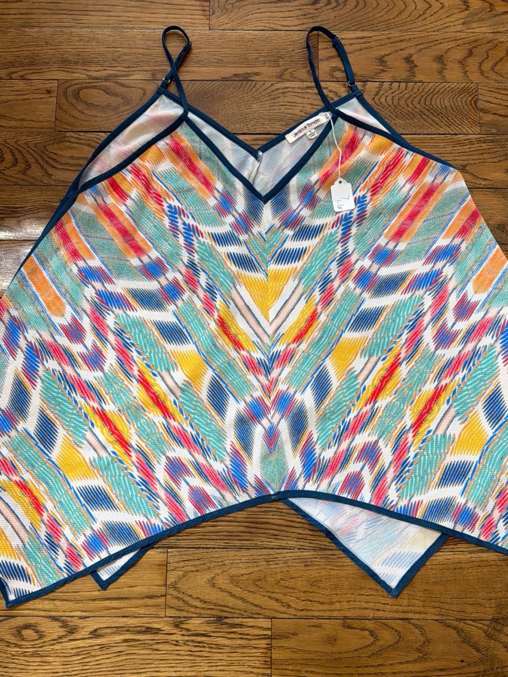 Jealous Tomato Multicolor Brushstroke Cami with Navy Trim